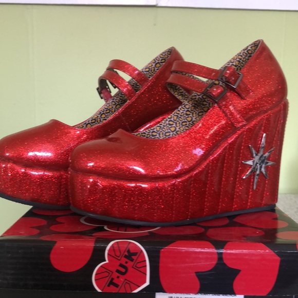 TUK red sparkle T&R Mary-Jane Anchor Wedge - Picture 3 of 9